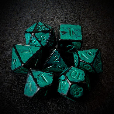 Washed Cyan on Black Acrylic - 7pcs RPG Full Dice Set Top